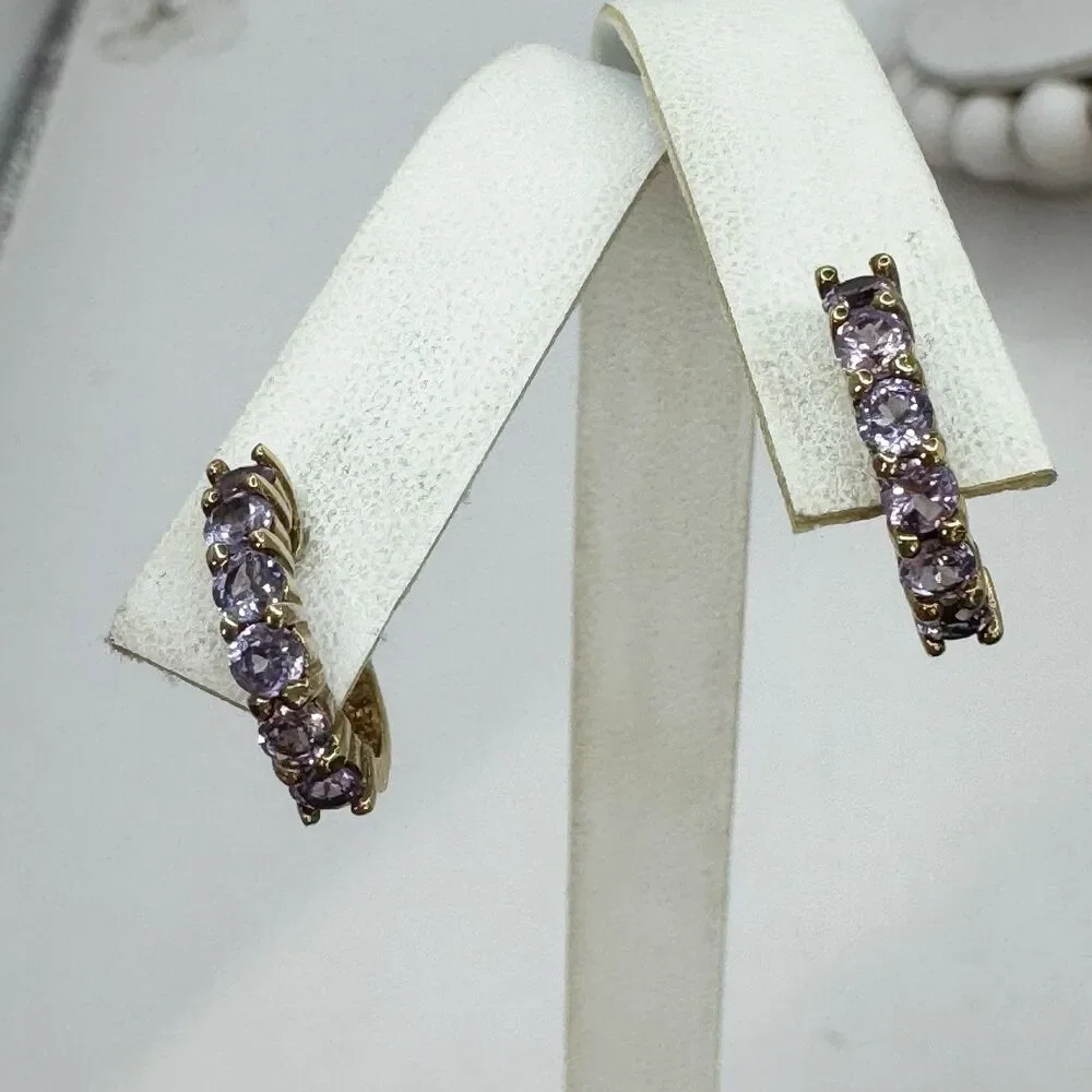 Ross Simons Purple Topaz Gold plated  Sterling Silver Hoop Earrings Hoops